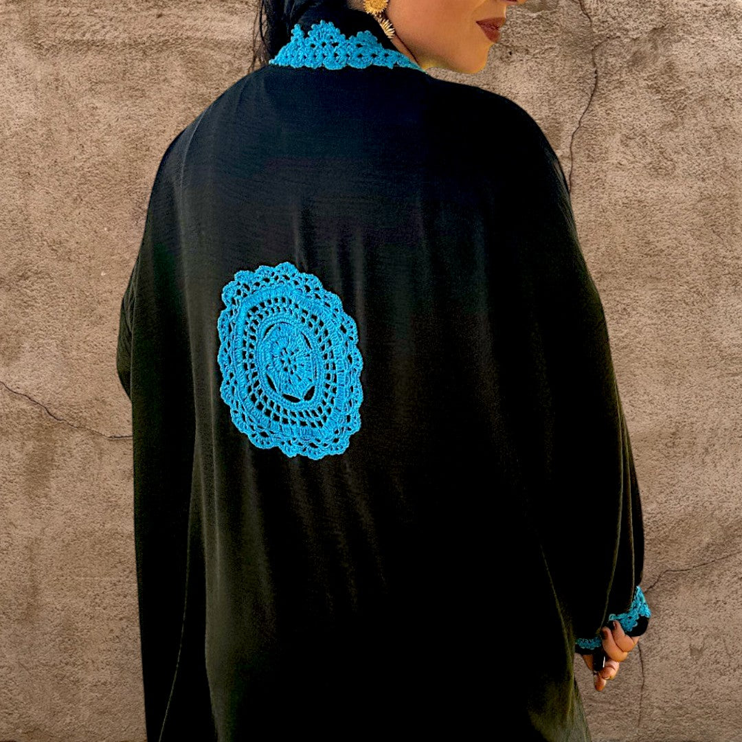 Midnight Turquoise Crochet Abaya