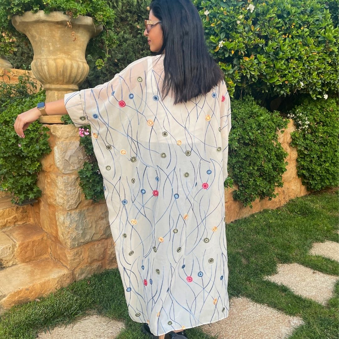 Floral Chiffon Kimono in Off-White