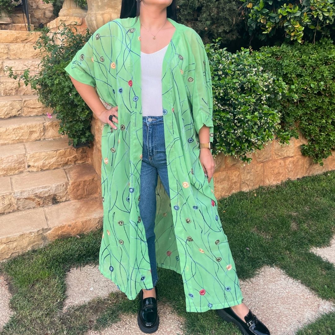 Floral Chiffon Kimono in Mint Green