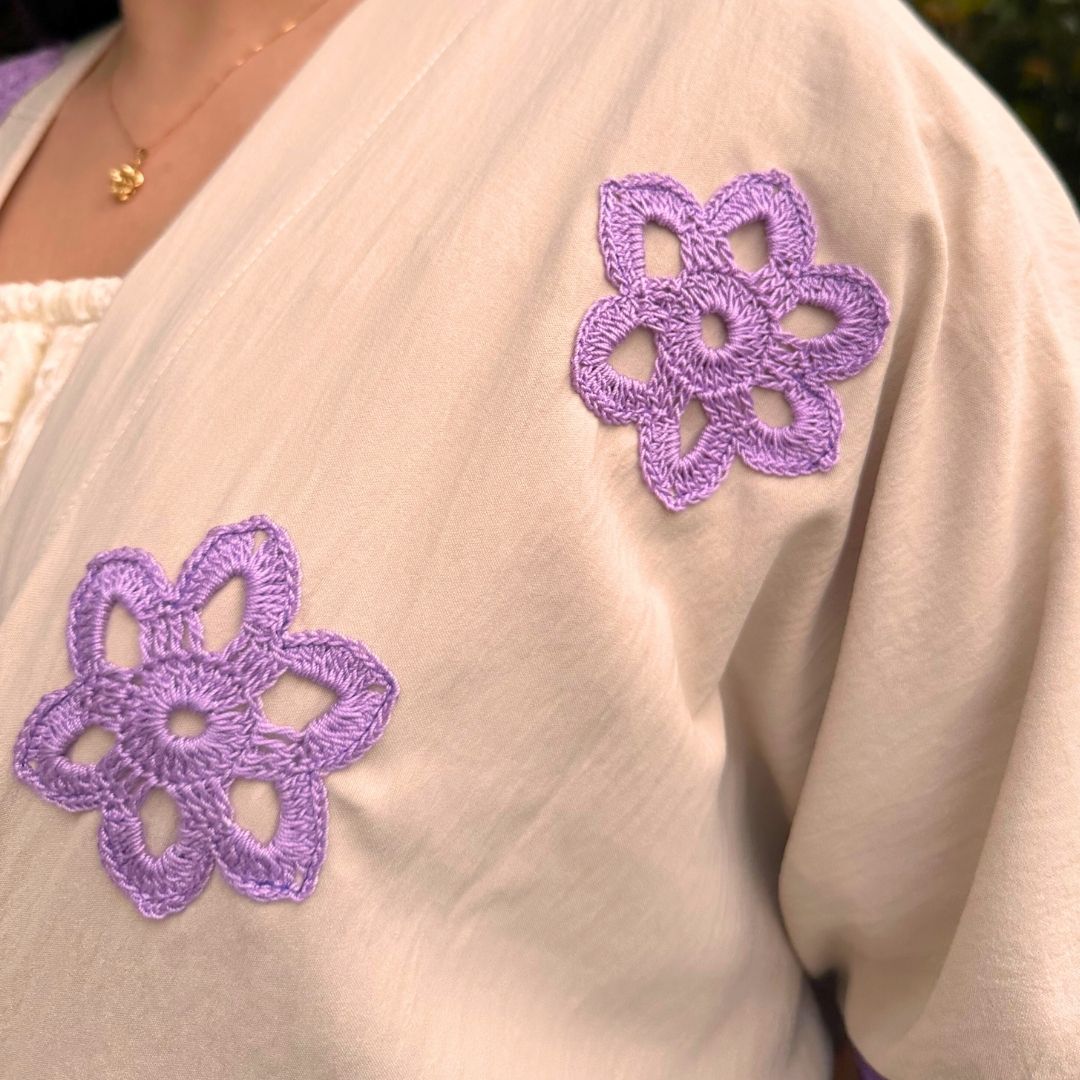 Purple & Cream Floral Crochet Kimono