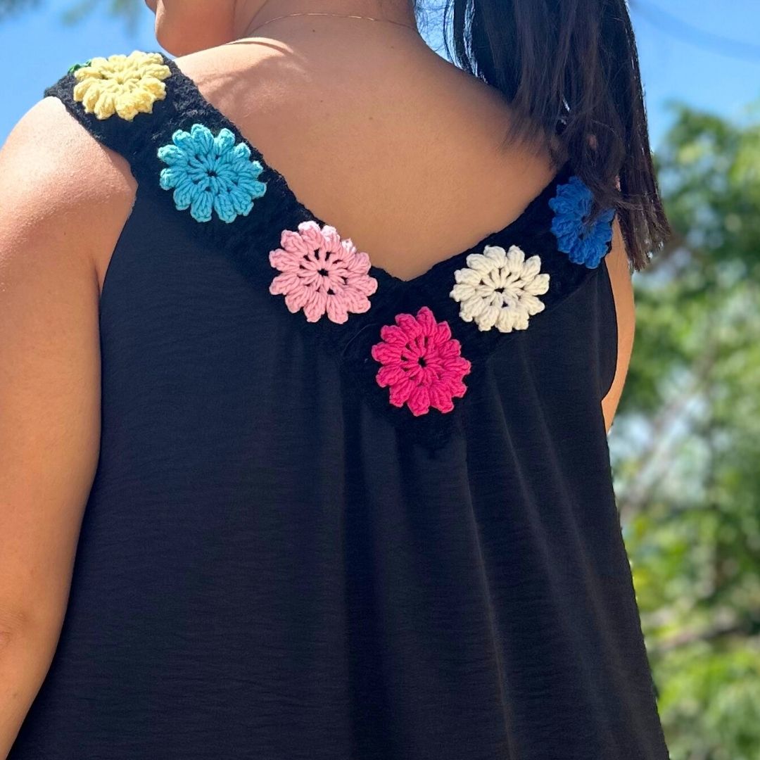 Flowy & Floral Black Crochet Dress